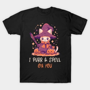 Funny Cat Pun Witch Spell Graphic Men Kids Women Halloween T-Shirt